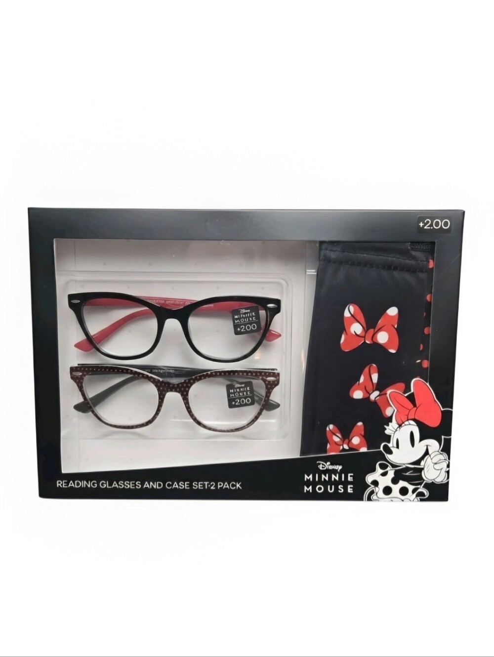 Disney Minnie Mouse Readers +2.00 Reading Glasses Microfiber Pouch 2 Pair